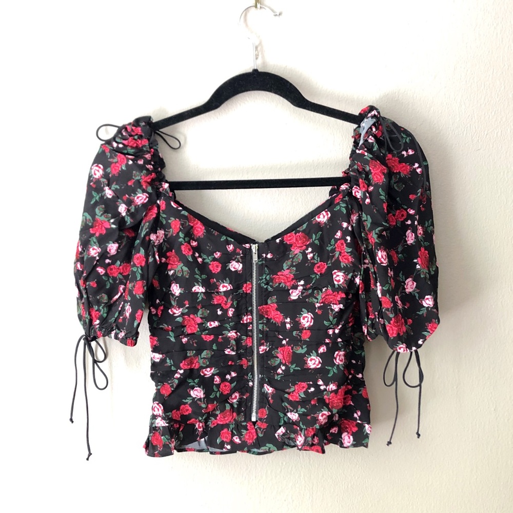 SOLD- For Love & Lemons Tainted button puff sleeve - Picture 2 of 12